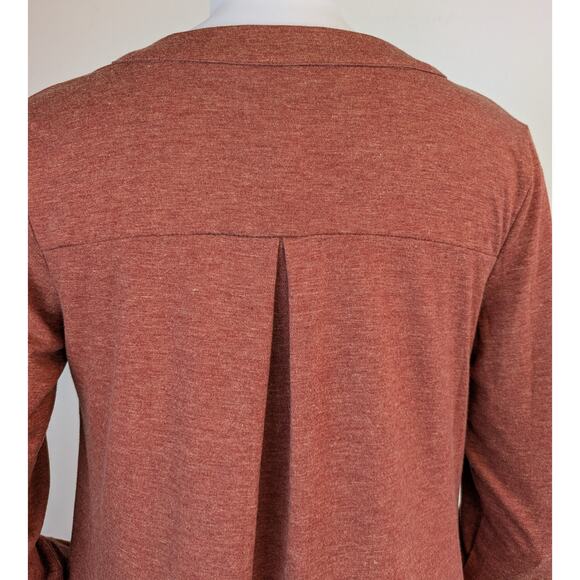 LuckyMore Tunic Top Large Rust Jersey Tab Sleeve Zip Neck Career Casual NEW - Picture 9 of 12